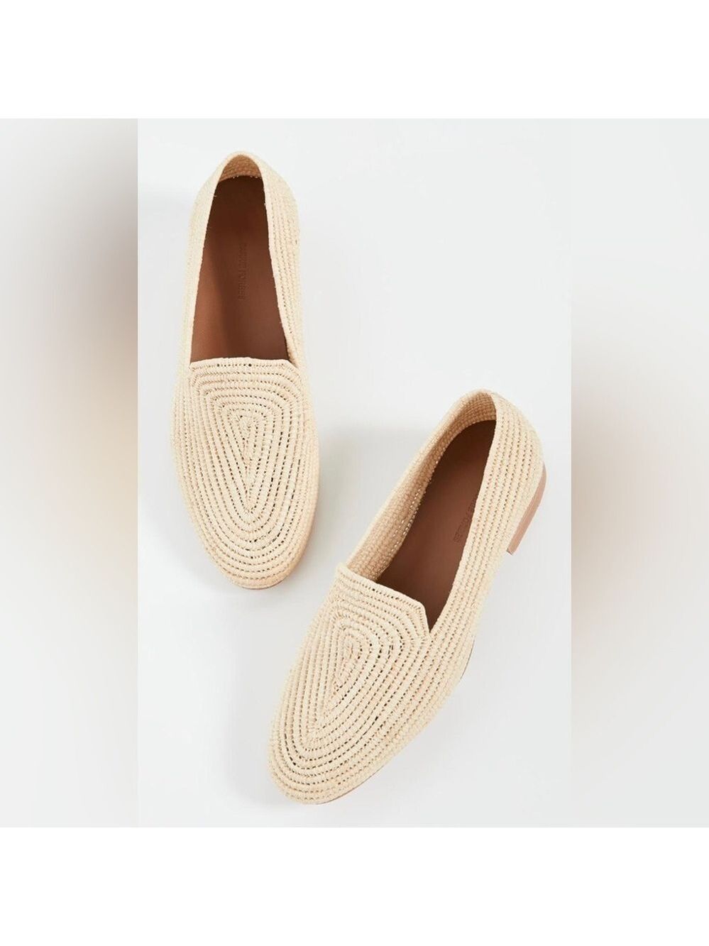 Carrie Forbes Womens Atlas Beige Leather Lined Slip-On Raffia Loafers - NWT - Picture 3 of 11